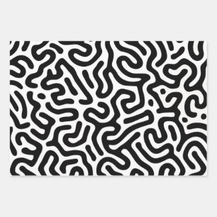 black white labyrinth pattern line decorative mode wrapping paper sheet