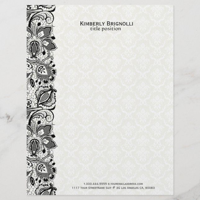 Black & White Lace And Damasks Letterhead (Front)