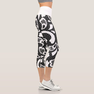Black & White Lace Capri Leggings