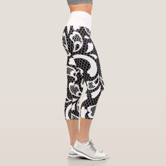 Black & White Lace Capri Leggings