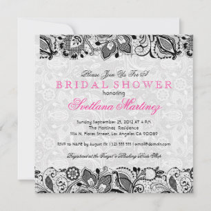Black & White Lace & Damasks Bridal Shower Invite