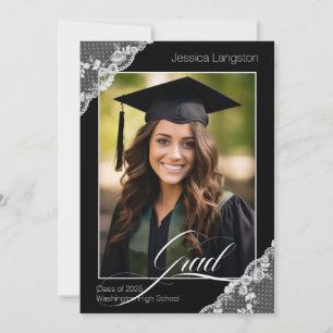 Black White Lace Photo Graduation Party Invitation