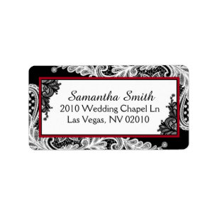 Black White Lace Red Accents Wedding Labels