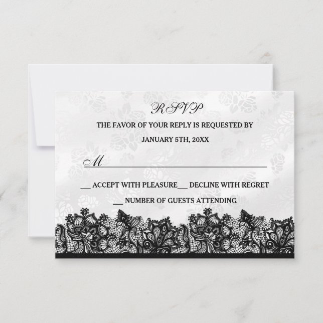 Black & White Lace RSVP Card (Front)
