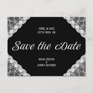 Black & White Lace Save the Date Postcard