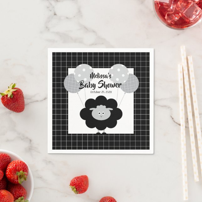 Black White Lamb Cute Sweet Modern Baby Shower Napkin (Insitu)