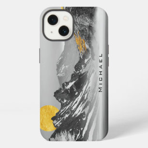 Black White Landscape Golden Moon Custom Name iPhone 13 Case