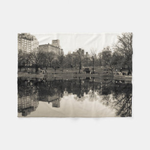 Black & White Landscape in Central Park Fleece Blanket