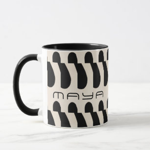 Black White Large Abstract Oblong Pattern Mug