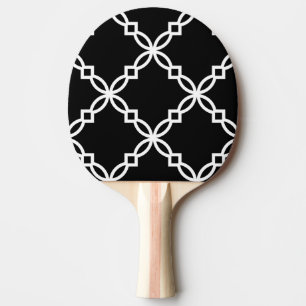 Black White Large Fancy Quatrefoil Pattern Ping Pong Paddle