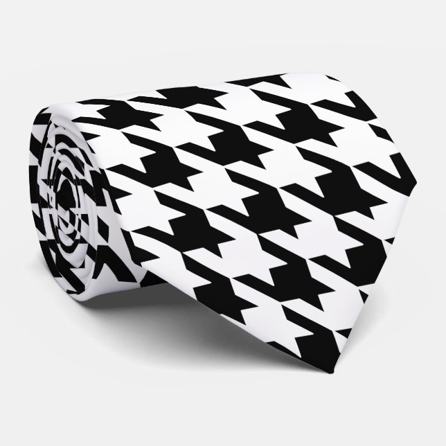 Black & White Large Houndstooth Check Tie (Rolled)