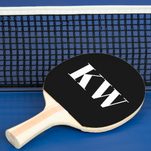 Black White Large Monogrammed Initial Personalized Ping Pong Paddle