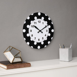 Black White Large Polka Dot Pattern Clock