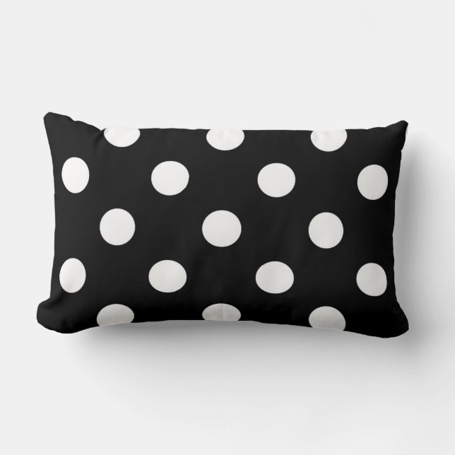 Black White Large Polka Dot Pattern Lumbar Pillow (Front)