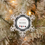 Black White Las Vegas Casino Poker Chip Christmas Snowflake Pewter Christmas Ornament<br><div class="desc">Looking for a gift for your favourite gambler? Give them this fun black,  white,  and red casino poker chip Christmas tree ornament. Personalize it with their name for an extra personal touch!</div>
