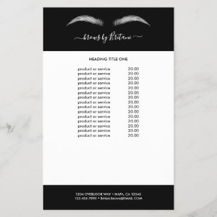 Black & white Lashes & Brows Pricing & Services  Flyer