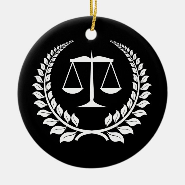 Black/White Laurel Law School Graduation Ceramic Ornament (Front)