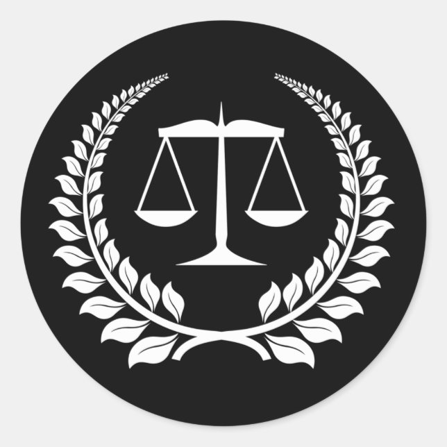 Black/White Laurel Law School Graduation Classic Round Sticker (Front)