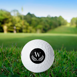 Black white laurel wreath monogram initial golf balls