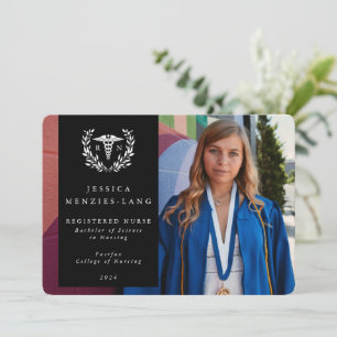 Black + White Laurel Wreath Registered Nurse Announcement