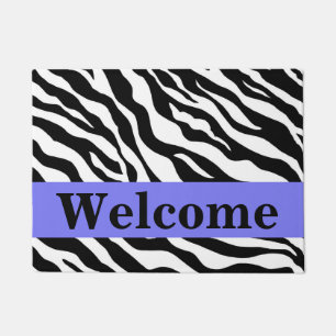 Black White Lavender Zebra Skin Pattern Welcome Doormat