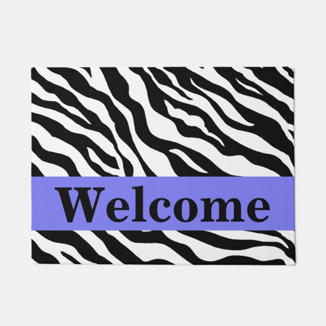 Black White Lavender Zebra Skin Pattern Welcome Doormat (Front)