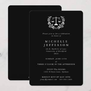 Black+White Law Qualifications Laurel Wreath Invitation