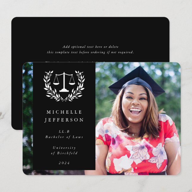 Black+White Law Scales Laurel Wreath Photo Announcement (Front/Back)