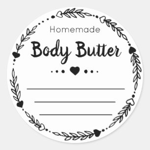Black White Leaf Heart Wreath Body Butter Labels