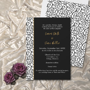 Black & White Leaf Pattern Border Wedding Invitation