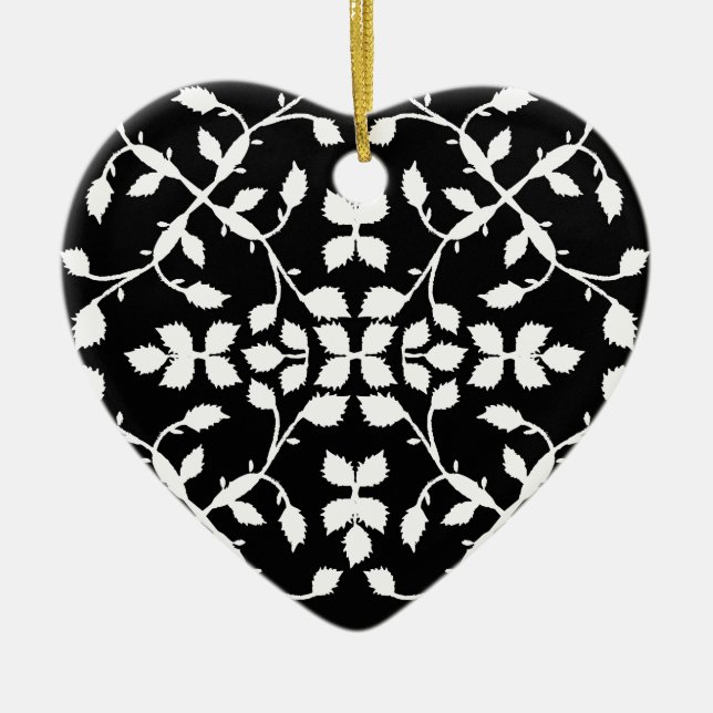 Black white leaf pattern ceramic ornament (Front)