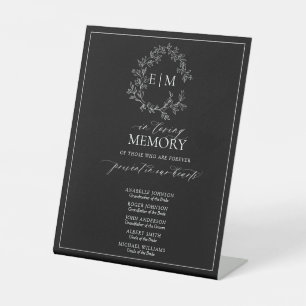 Black White Leafy Crest Monogram In Loving Memory Pedestal Sign