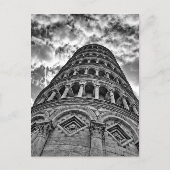 Black White Leaning Tower of Pisa From Below Italy Postcard (Front)