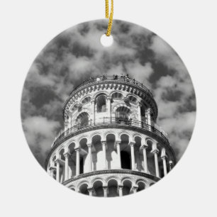 Black White Leaning Tower of Pisa Italy Ceramic Ornament