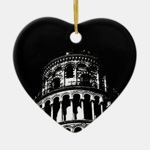 Black White Leaning Tower of Pisa Italy Ceramic Ornament