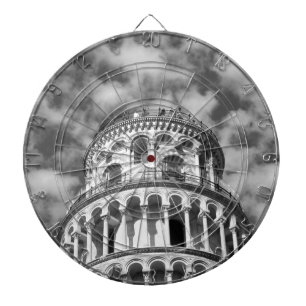 Black White Leaning Tower of Pisa Italy Dartboard