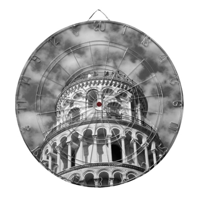 Black White Leaning Tower of Pisa Italy Dartboard (Front)