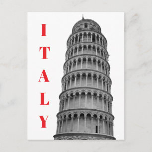 Black White Leaning Tower of Pisa Italy Holiday Postcard