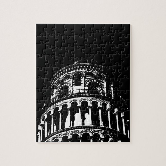 Black White Leaning Tower of Pisa Italy Jigsaw Puzzle (Vertical)