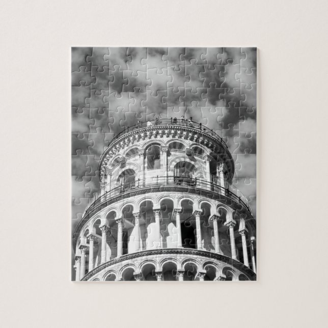 Black White Leaning Tower of Pisa Italy Jigsaw Puzzle (Vertical)