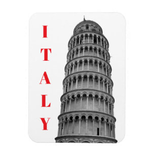 Black White Leaning Tower of Pisa Italy Magnet