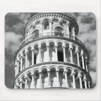 Black White Leaning Tower of Pisa Italy Mouse Pad