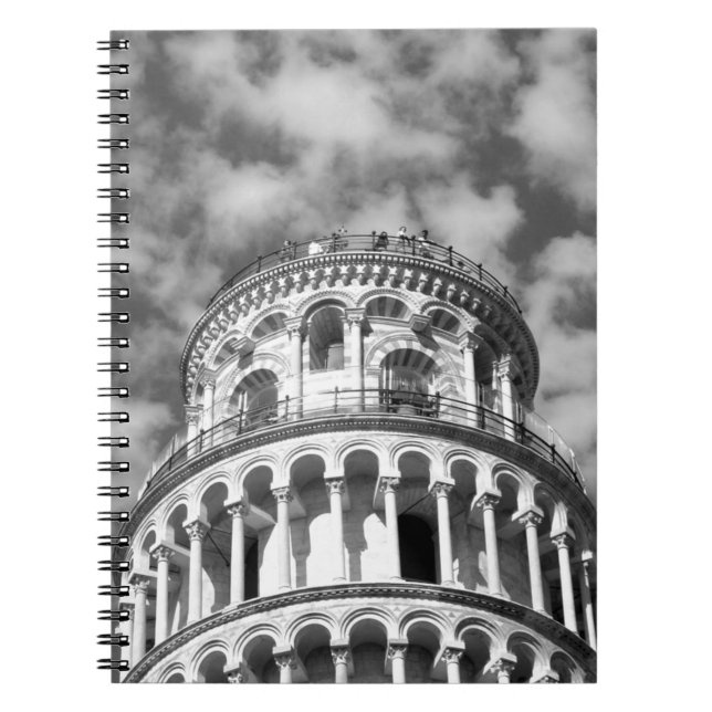 Black White Leaning Tower of Pisa Italy Notebook (Front)