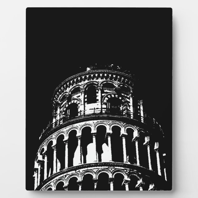Black White Leaning Tower of Pisa Italy Plaque (Front)