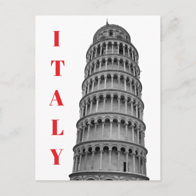Black White Leaning Tower of Pisa Italy Postcard (Front)