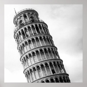 Black & White Leaning Tower of Pisa Italy Poster
