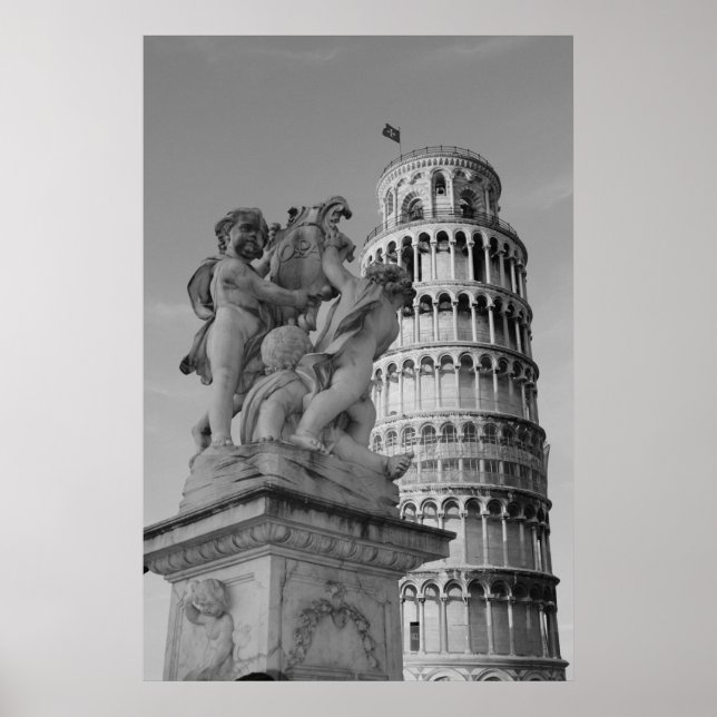 Black & White Leaning Tower of Pisa Italy Poster (Front)
