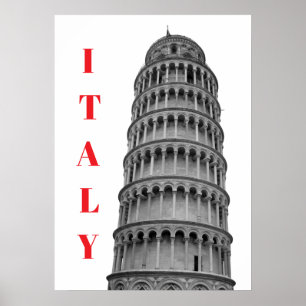 Black White Leaning Tower of Pisa Italy Poster