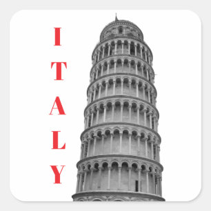 Black White Leaning Tower of Pisa Italy Square Sticker
