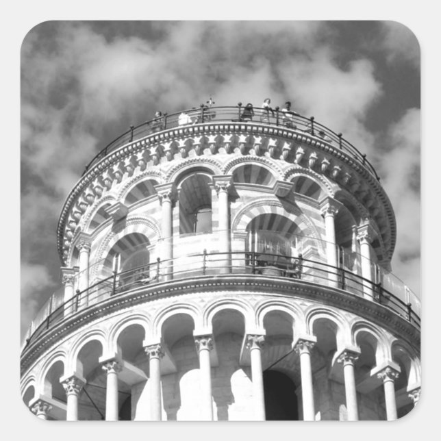 Black White Leaning Tower of Pisa Italy Square Sticker (Front)